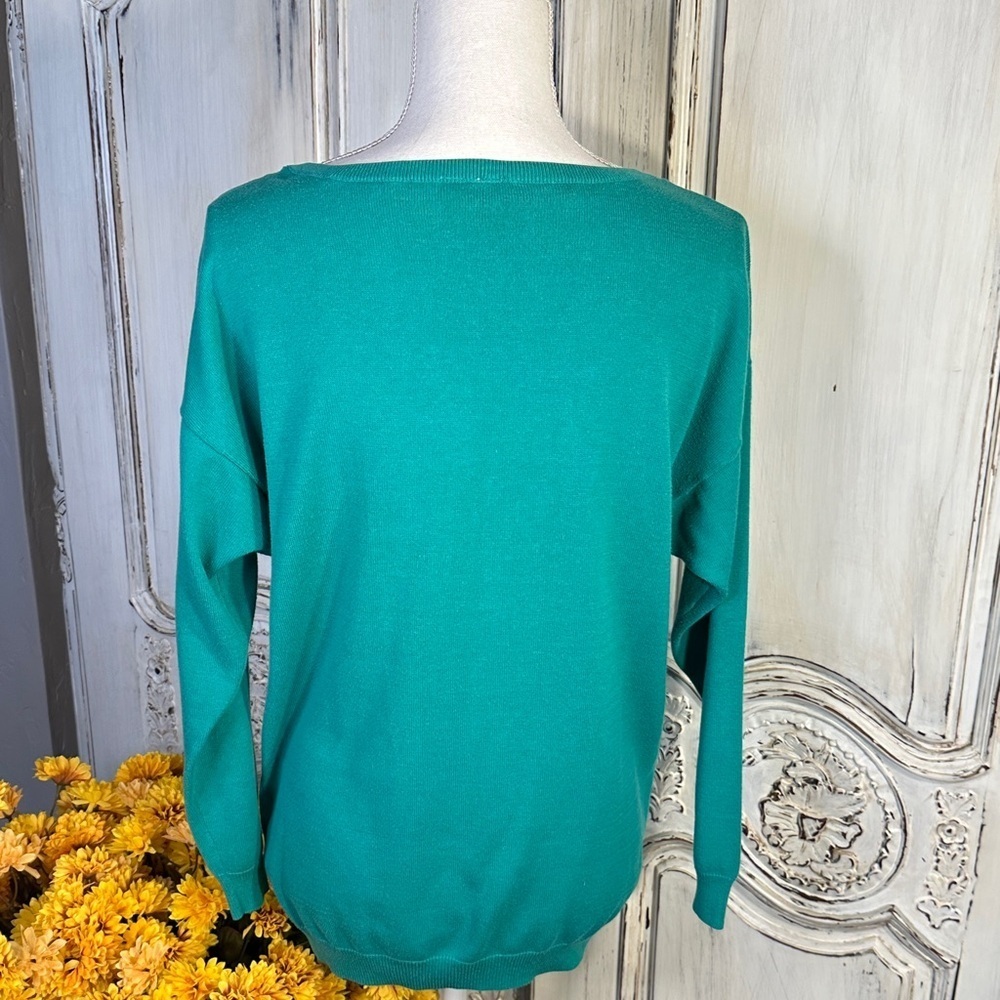 Y2K Teal Face Graphic Long Sleeves Sweater - Picture 7 of 8